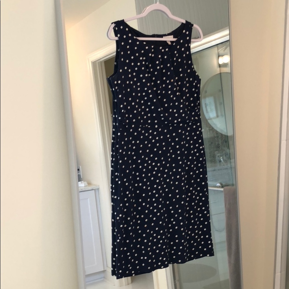 Blue and white polka dot dress